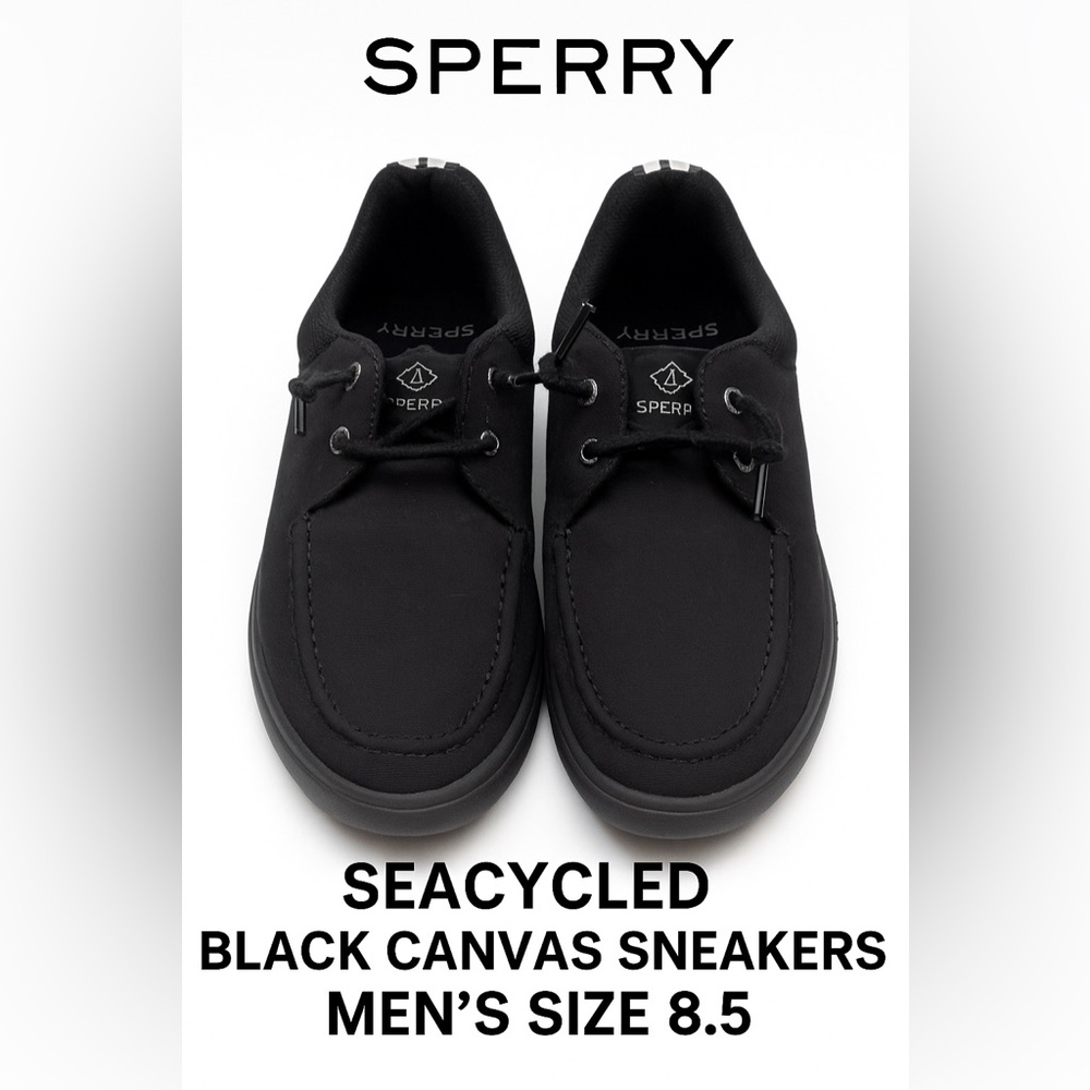 Sperry SeaCycled Black Canvas Sneakers Men’s 8.5 NWOB